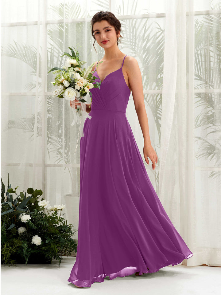 Purple Bridesmaid Dresses Bridesmaid Dress Chiffon Spaghetti-straps Full Length Sleeveless Wedding Party Dress (81224236)
