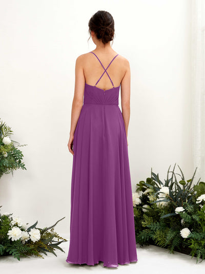 Carlyna Naura A-Line Purple Bridesmaid Dress Maxi Sleeveless V-Neck Dress Back View #color_purple
