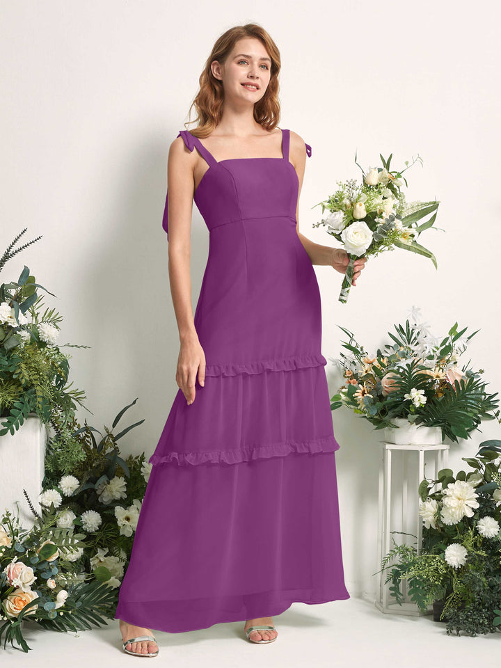 Bridesmaid Dress Chiffon Straps Full Length Sleeveless Wedding Party Dress - Purple (81227536)