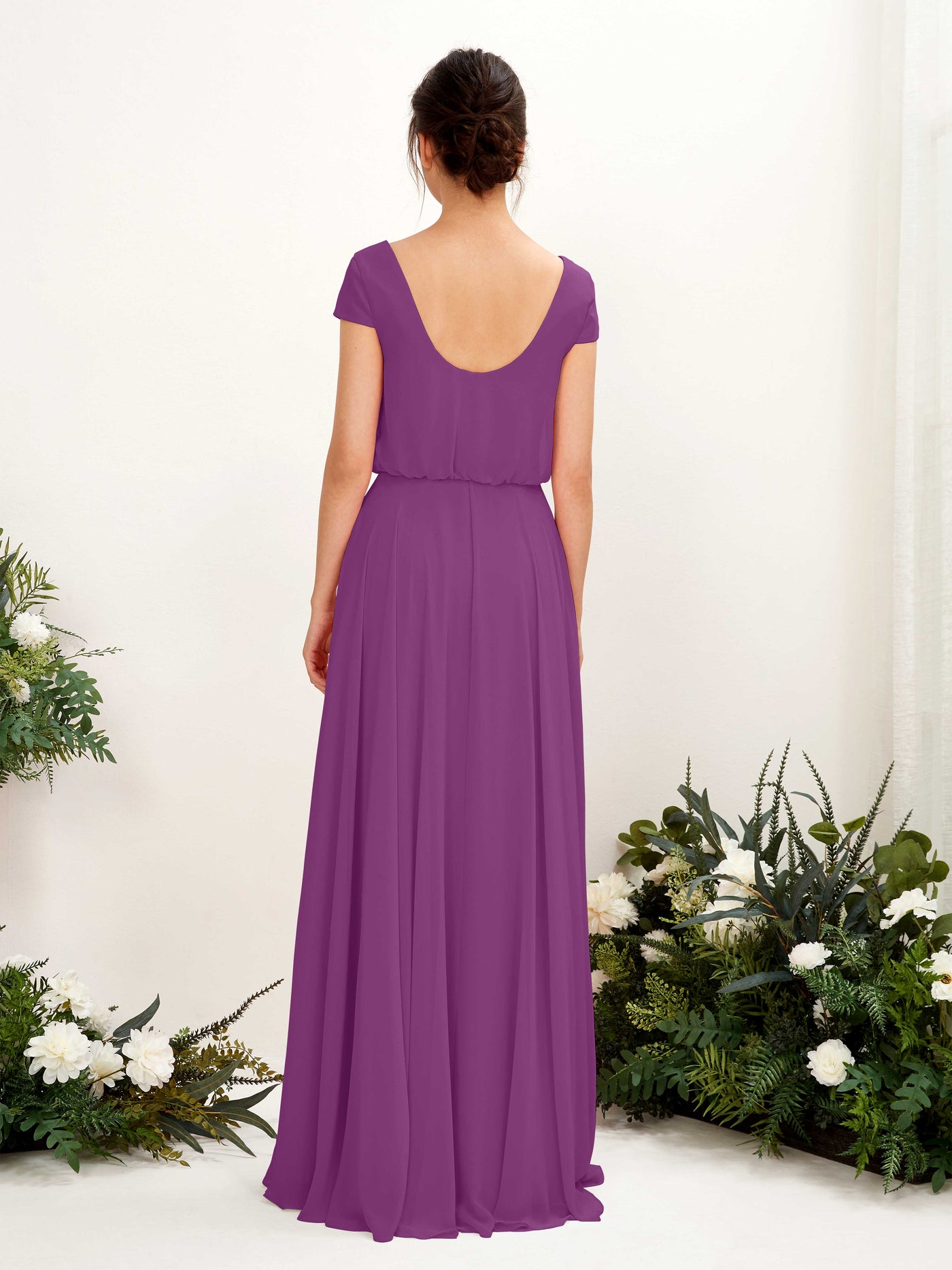 Purple Bridesmaid Dresses Bridesmaid Dress A-line Chiffon V-neck Full Length Short Sleeves Wedding Party Dress (81221836)#color_purple