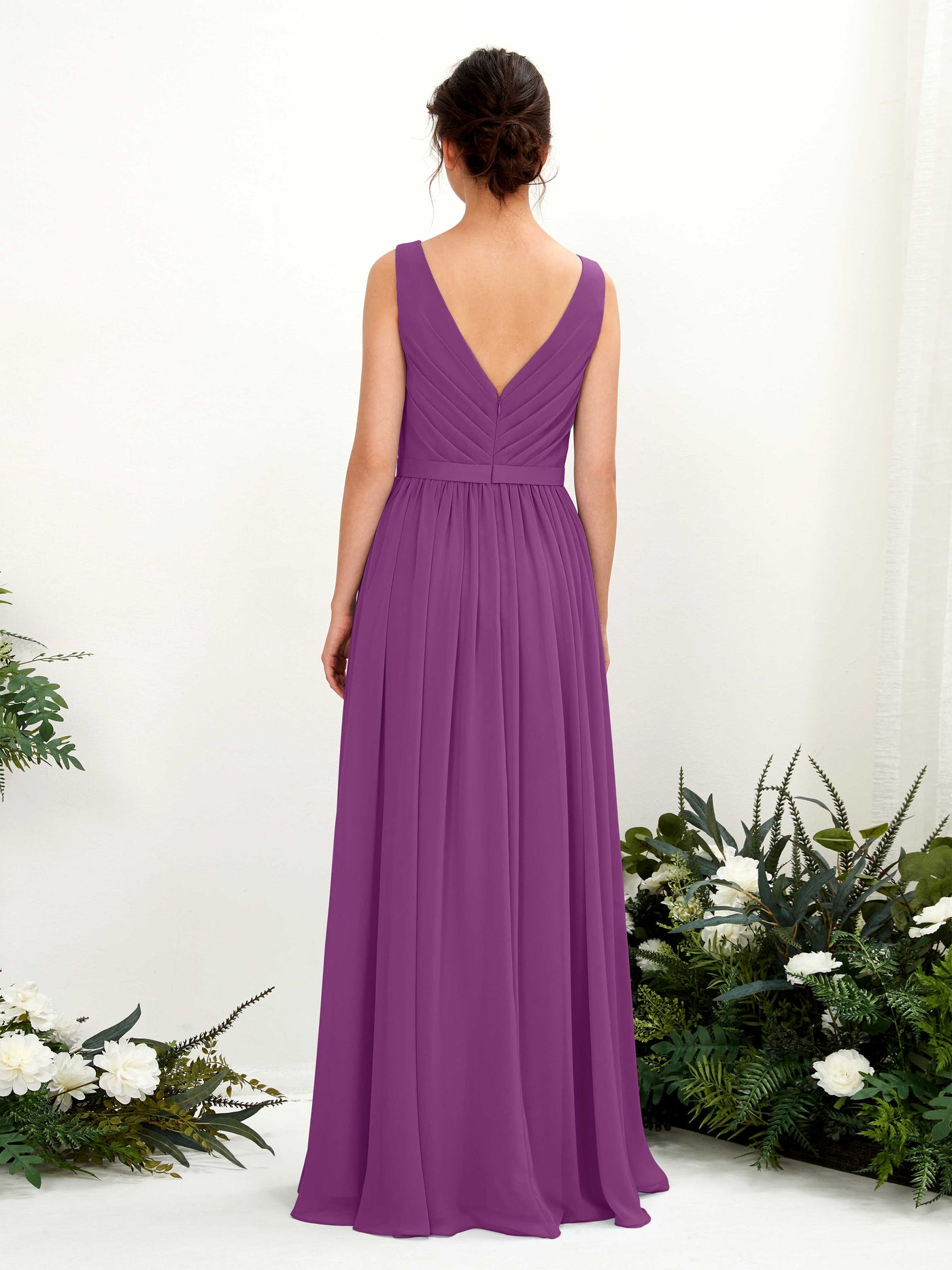 Purple Bridesmaid Dresses Bridesmaid Dress A-line Chiffon V-neck Full Length Sleeveless Wedding Party Dress (81223636)#color_purple