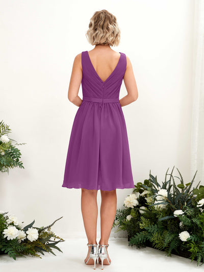 Carlyna Natasha A-Line Purple Bridesmaid Dress Knee-Length Sleeveless V-Neck Dress Back View #color_purple