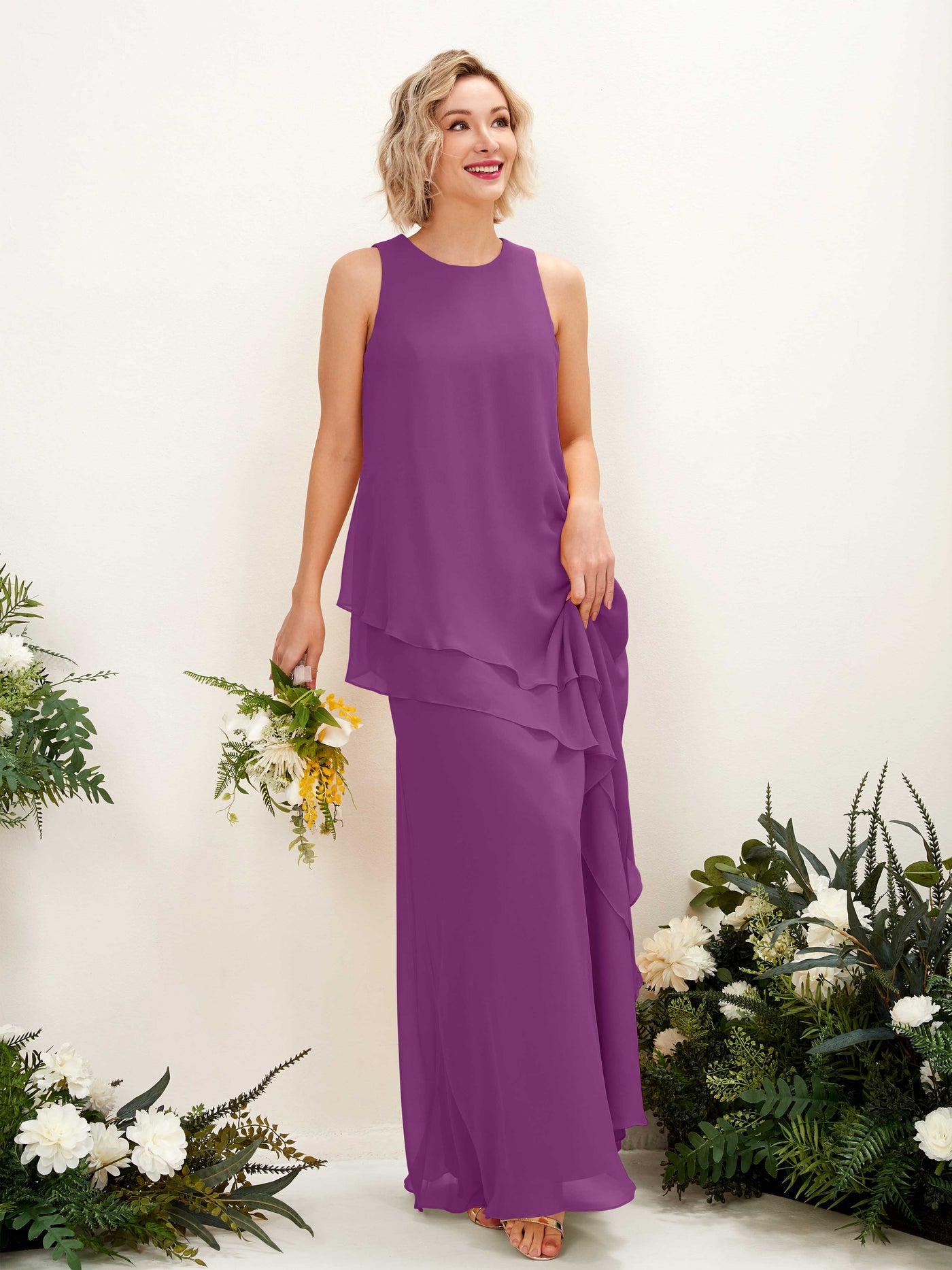 Purple Bridesmaid Dresses Bridesmaid Dress Maternity Chiffon Round Full Length Sleeveless Wedding Party Dress (81222336)#color_purple