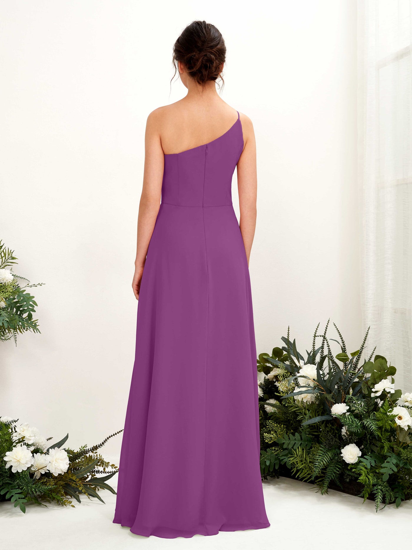 Purple Bridesmaid Dresses Bridesmaid Dress A-line Chiffon One Shoulder Full Length Sleeveless Wedding Party Dress (81225736)#color_purple