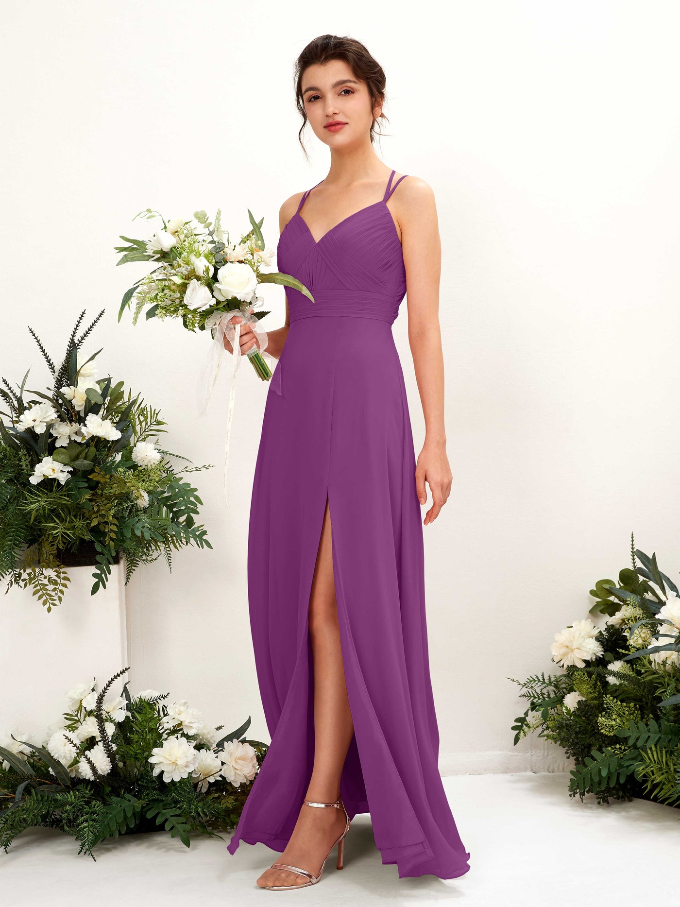 Purple Bridesmaid Dresses Bridesmaid Dress A-line Chiffon Spaghetti-straps Full Length Sleeveless Wedding Party Dress (81225436)#color_purple