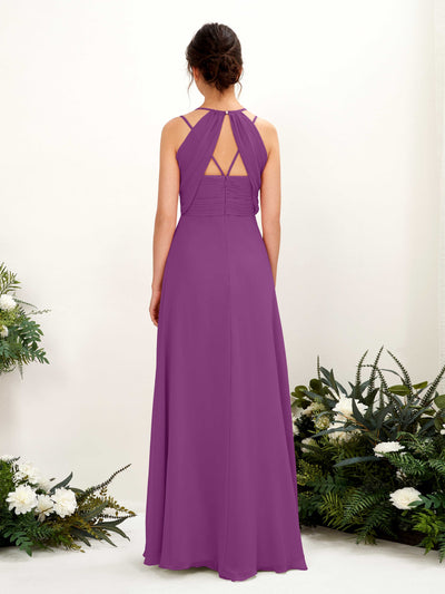 Carlyna Joa A-Line Purple Bridesmaid Dress Maxi Sleeveless V-Neck Dress Back View #color_purple