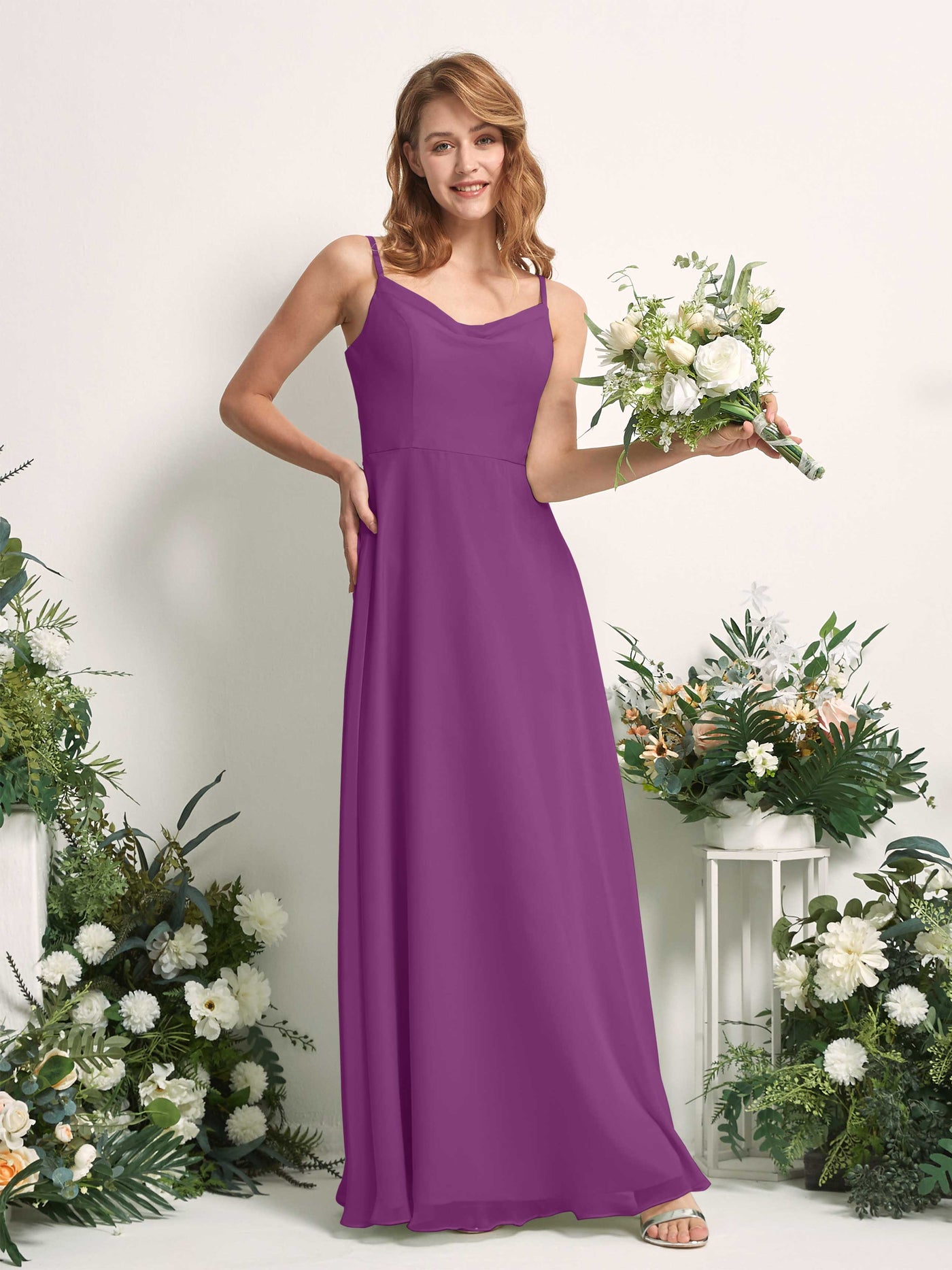 Bridesmaid Dress A-line Chiffon Spaghetti-straps Full Length Sleeveless Wedding Party Dress - Purple (81227236)#color_purple