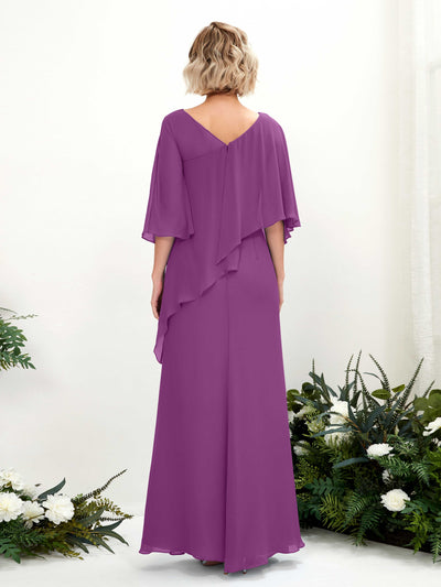 Carlyna Violaine A-Line Purple Bridesmaid Dress Maxi Three Quarter Sleeve V-Neck Dress Back View #color_purple