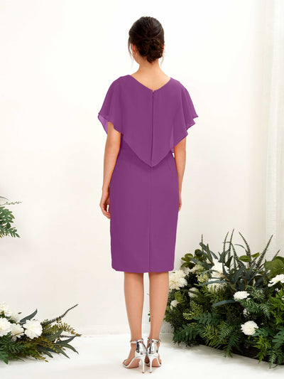 Carlyna Vanessa Sheath Purple Bridesmaid Dress Knee-Length Cap Sleeve V-Neck Dress Back View #color_purple