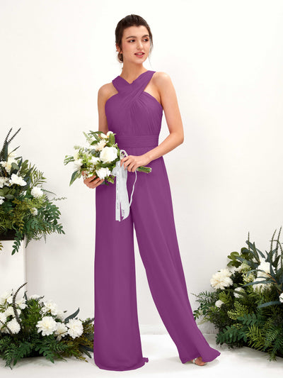 Carlyna Hilona Jumpsuit Purple Bridesmaid Dress Maxi Sleeveless V-Neck Dress Front View #color_purple