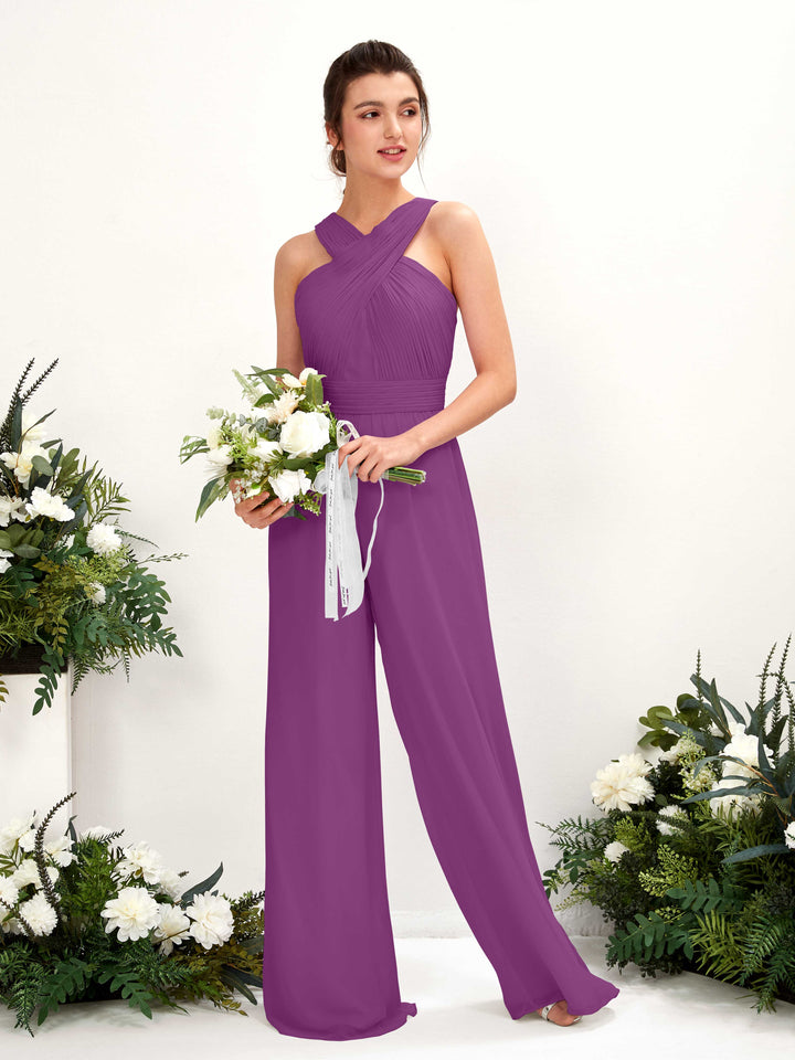 Purple Bridesmaid Dresses Bridesmaid Dress Chiffon V-neck Full Length Sleeveless Wedding Party Dress (81220736)
