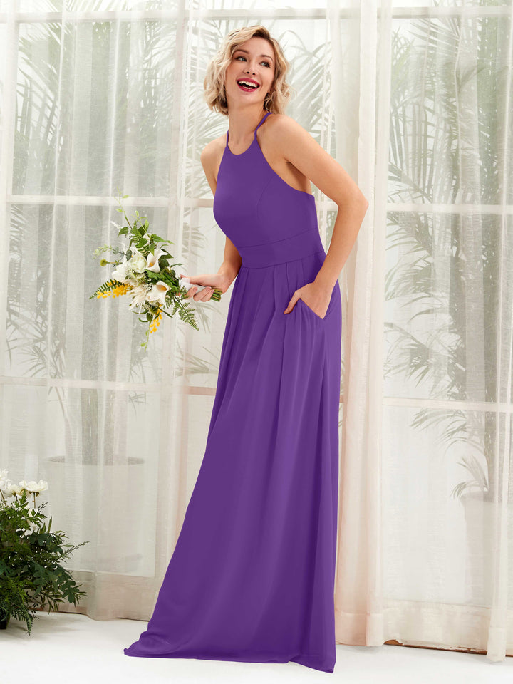 Regency Bridesmaid Dresses Bridesmaid Dress A-line Chiffon Halter Full Length Sleeveless Wedding Party Dress (81225228)