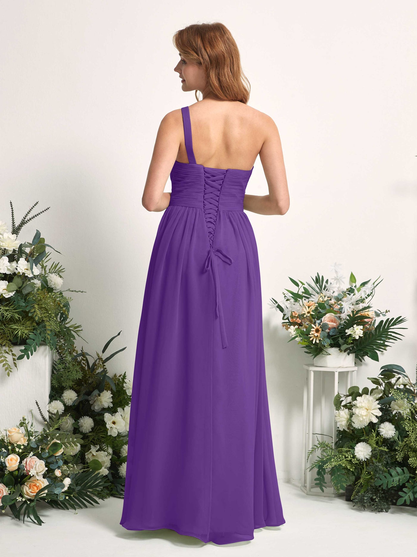 Bridesmaid Dress A-line Chiffon One Shoulder Full Length Sleeveless Wedding Party Dress - Regency (81226728)#color_regency