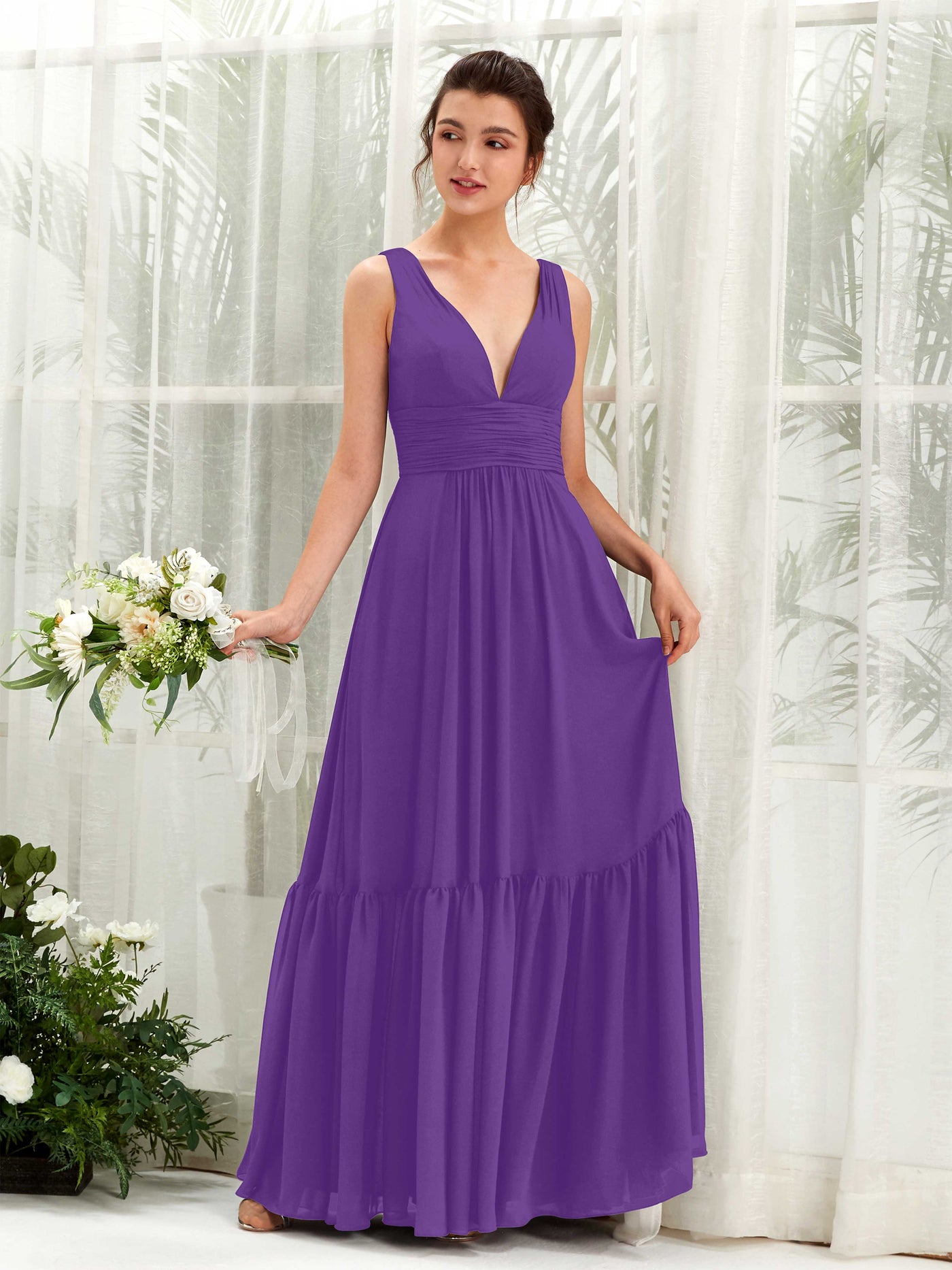 Regency Bridesmaid Dresses Bridesmaid Dress A-line Chiffon Straps Full Length Sleeveless Wedding Party Dress (80223728)#color_regency