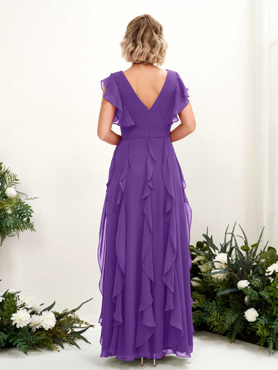 Carlyna Cynthia A-Line Regency Bridesmaid Dress Maxi Cap Sleeve V-Neck Dress Back View #color_regency