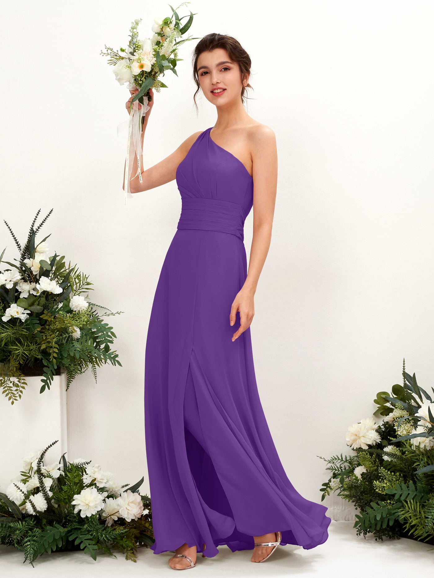 Regency Bridesmaid Dresses Bridesmaid Dress A-line Chiffon One Shoulder Full Length Sleeveless Wedding Party Dress (81224728)#color_regency
