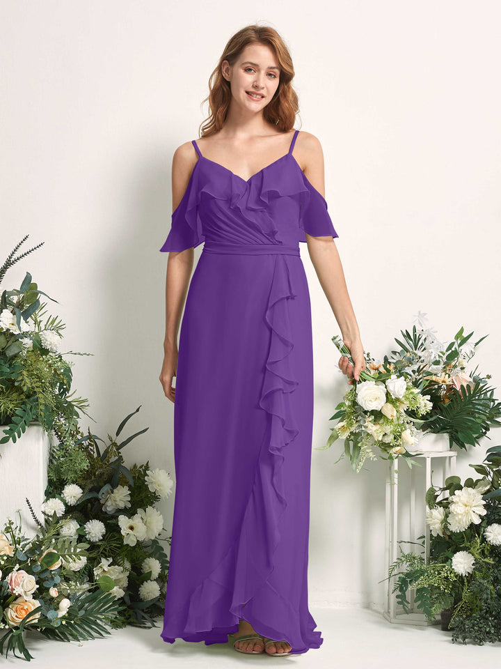 Bridesmaid Dress A-line Chiffon Spaghetti-straps Full Length Sleeveless Wedding Party Dress - Regency (81227428)