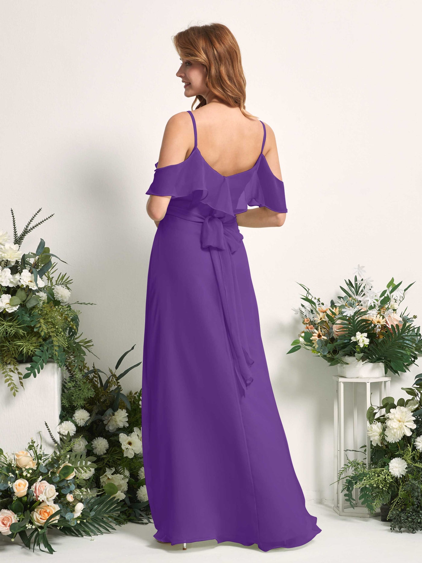 Bridesmaid Dress A-line Chiffon Spaghetti-straps Full Length Sleeveless Wedding Party Dress - Regency (81227428)#color_regency