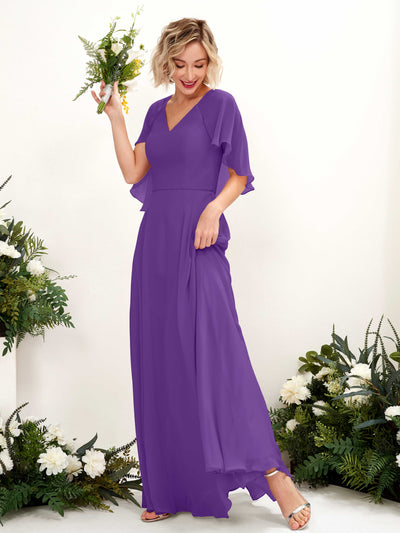 Carlyna Winnie A-Line Regency Bridesmaid Dress Maxi Short Sleeve V-Neck Dress Front View #color_regency