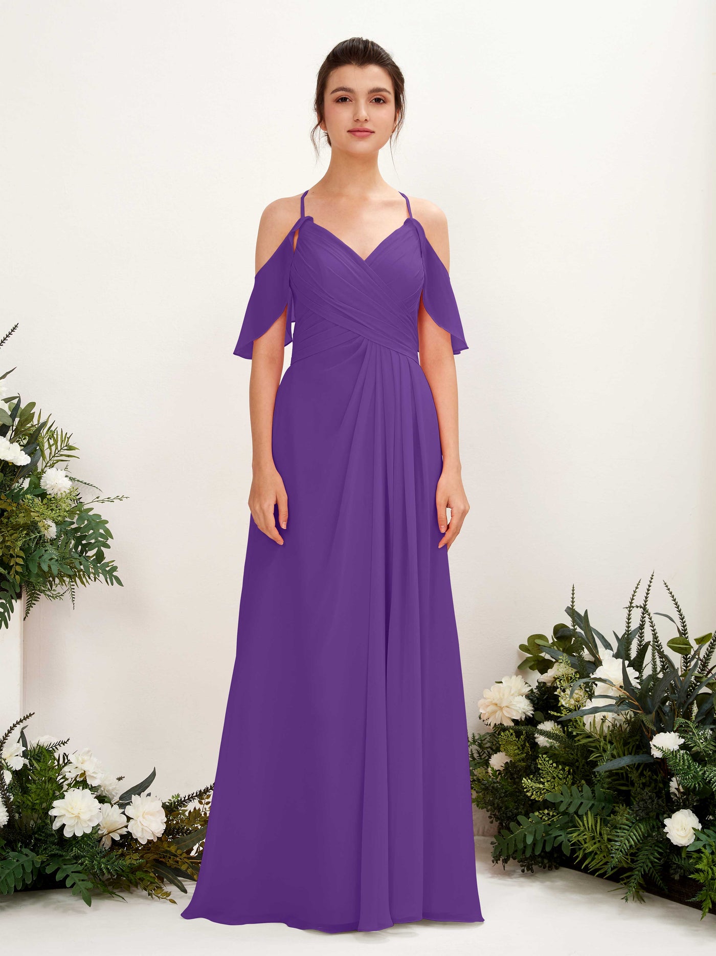 Ball Gown Off Shoulder Spaghetti-straps Chiffon Bridesmaid Dress - Regency (81221728)#color_regency