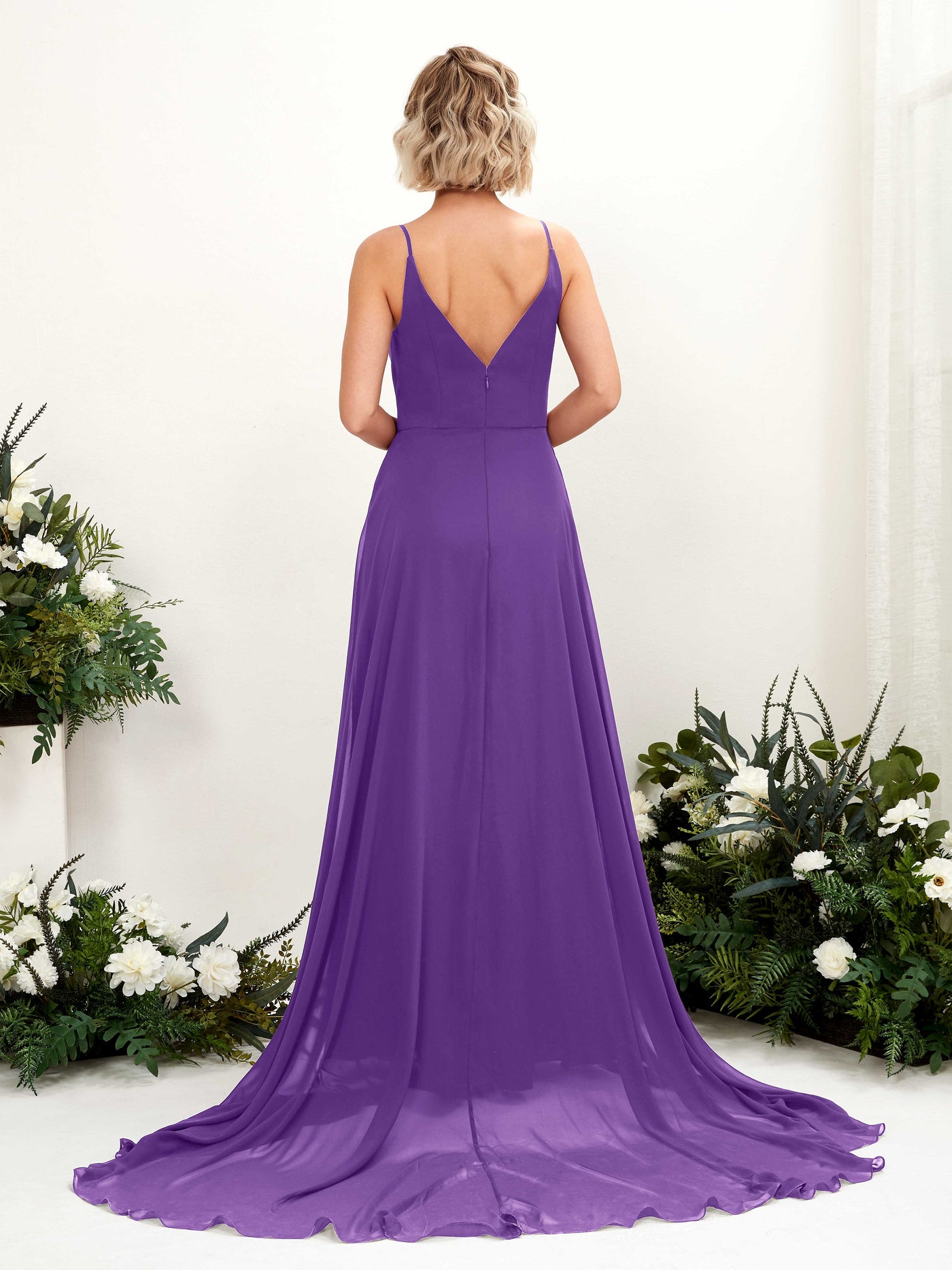 Regency Bridesmaid Dresses Bridesmaid Dress A-line Chiffon V-neck Full Length Sleeveless Wedding Party Dress (81224128)#color_regency
