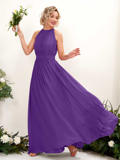 Regency Bridesmaid Dresses Bridesmaid Dress A-line Chiffon Halter Full Length Sleeveless Wedding Party Dress (81223128)#color_regency