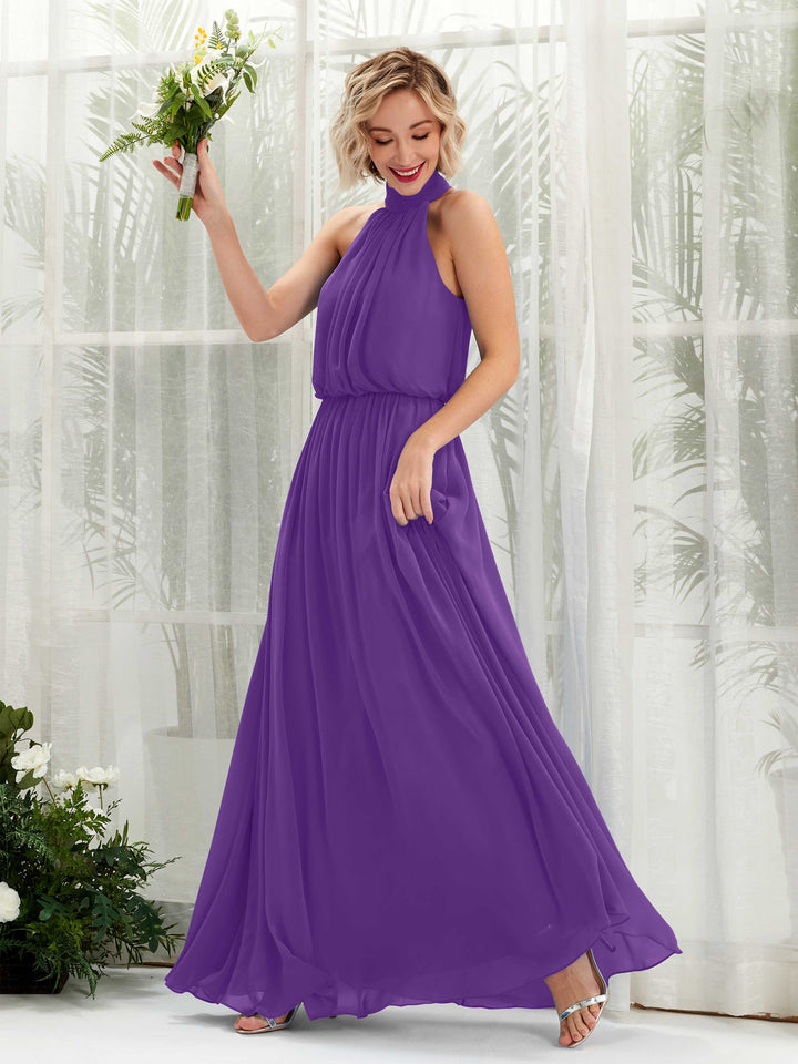Regency Bridesmaid Dresses Bridesmaid Dress A-line Chiffon Halter Full Length Sleeveless Wedding Party Dress (81222928)