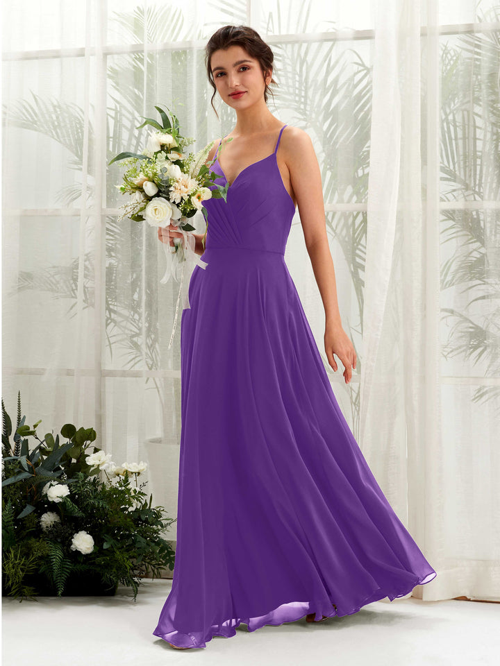 Regency Bridesmaid Dresses Bridesmaid Dress Chiffon Spaghetti-straps Full Length Sleeveless Wedding Party Dress (81224228)