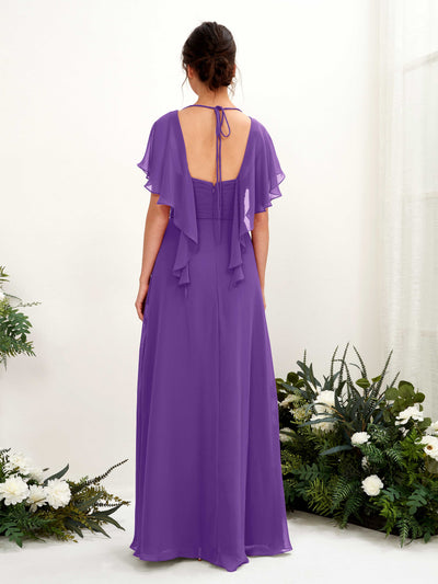 Carlyna Darlene A-Line Regency Bridesmaid Dress Maxi Short Sleeve V-Neck Dress Back View #color_regency