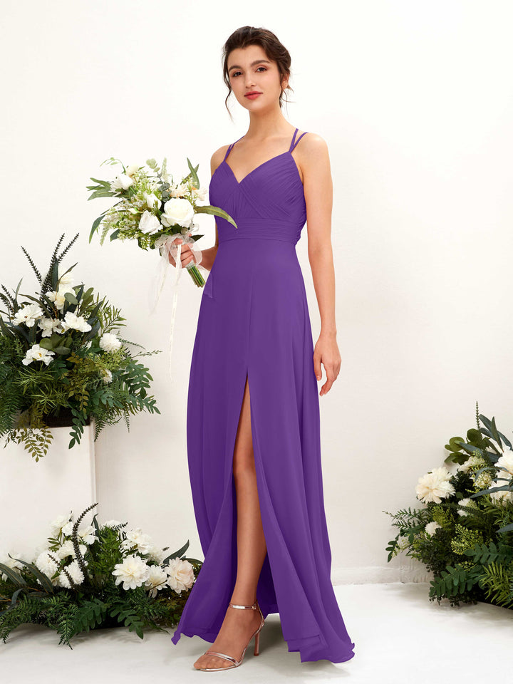 Regency Bridesmaid Dresses Bridesmaid Dress A-line Chiffon Spaghetti-straps Full Length Sleeveless Wedding Party Dress (81225428)
