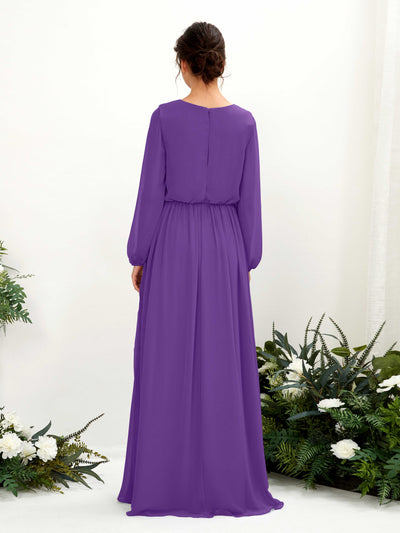 Carlyna Ginny A-Line Regency Bridesmaid Dress Maxi Long Sleeve V-Neck Back View #color_regency