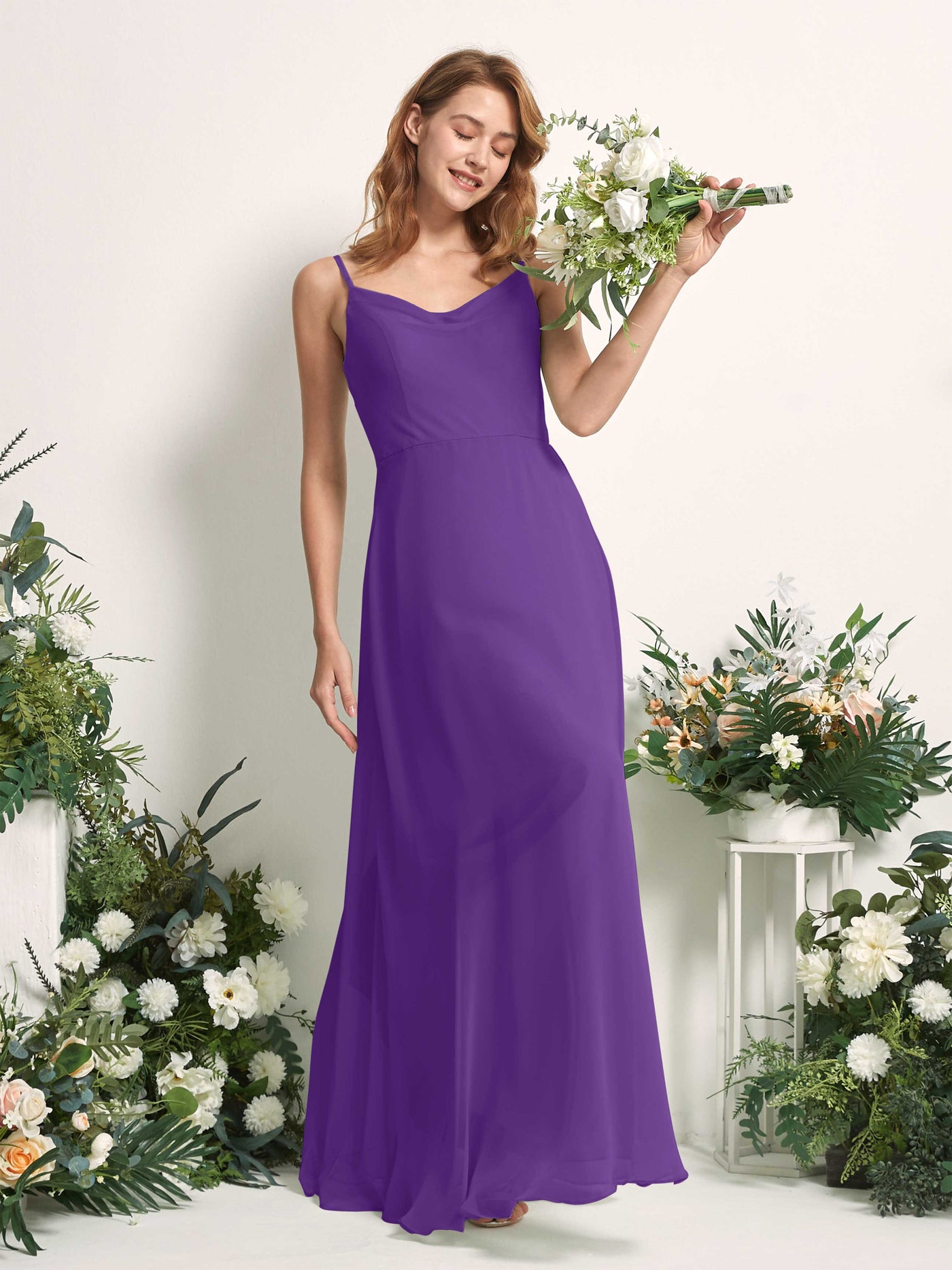 Bridesmaid Dress A-line Chiffon Spaghetti-straps Full Length Sleeveless Wedding Party Dress - Regency (81227228)#color_regency