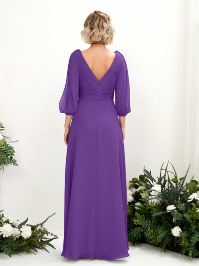 Carlyna Antonia A-Line Regency Bridesmaid Dress Maxi Three Quarter Sleeve V-Neck Dress Back View #color_regency