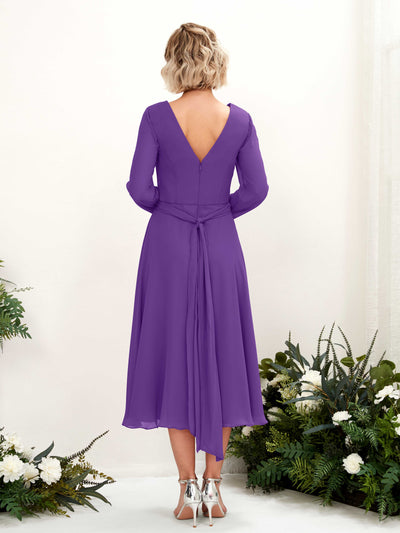 Carlyna Joanna A-Line Regency Bridesmaid Dress Midi Long Sleeve V-Neck Back View #color_regency