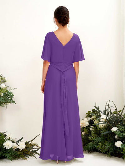 Carlyna Merta A-Line Regency Bridesmaid Dress Maxi Short Sleeve V-Neck Dress Back View #color_regency