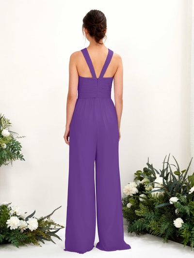 Carlyna Hilona Jumpsuit Regency Bridesmaid Dress Maxi Sleeveless V-Neck Dress Back View #color_regency