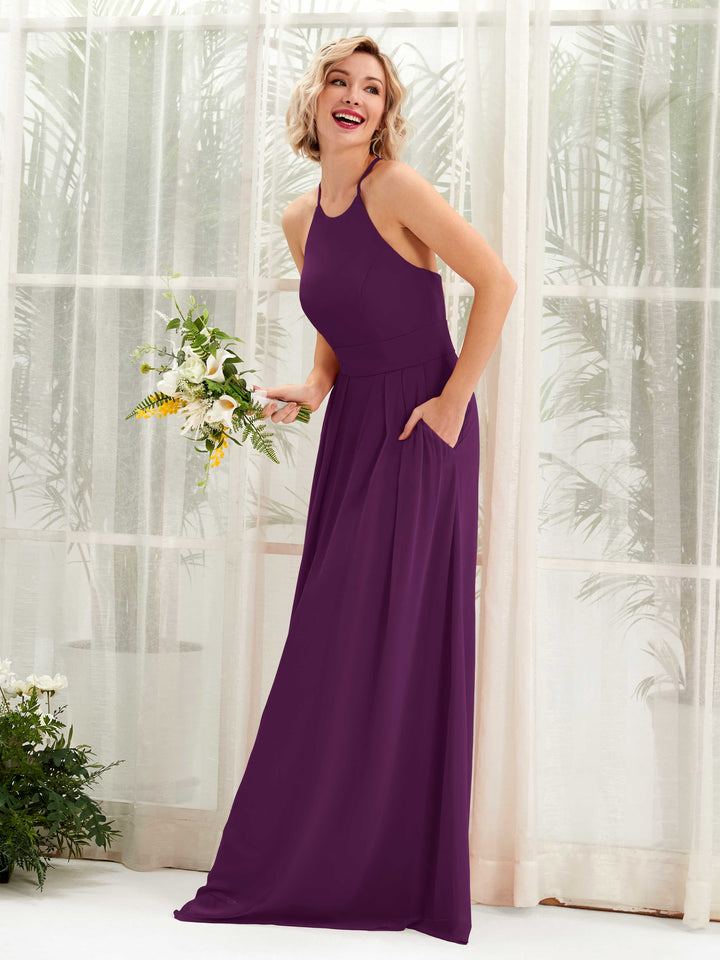 Grape Bridesmaid Dresses Bridesmaid Dress A-line Chiffon Halter Full Length Sleeveless Wedding Party Dress (81225231)