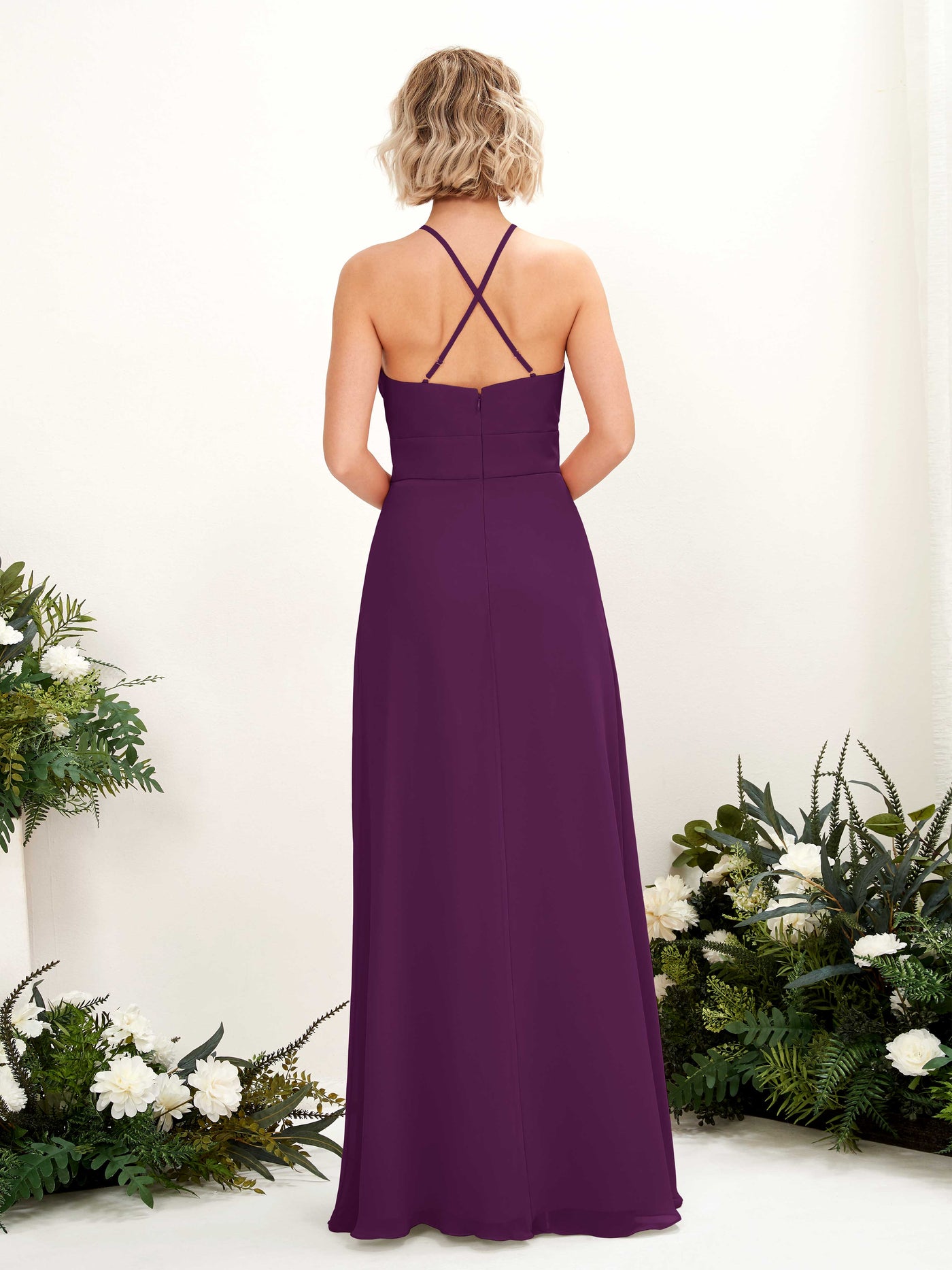 Grape Bridesmaid Dresses Bridesmaid Dress A-line Chiffon Halter Full Length Sleeveless Wedding Party Dress (81225231)#color_grape