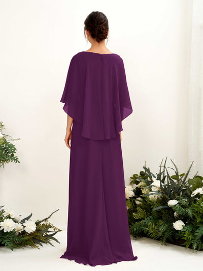 Carlyna Savin Sheath Grape Bridesmaid Dress Maxi Cap Sleeve Boat Neck Dress Back View #color_grape