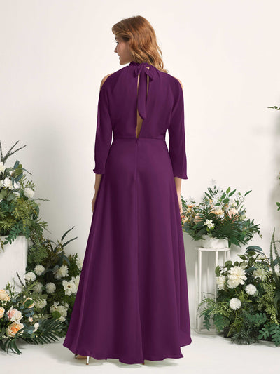 Carlyna Maxine A-Line Grape Bridesmaid Dress Maxi Sleeveless Round Neck Dress Back View #color_grape