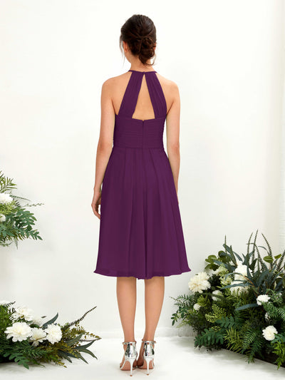 Carlyna Davina A-Line Grape Bridesmaid Dress Knee-Length Sleeveless Round Neck Dress Back View #color_grape
