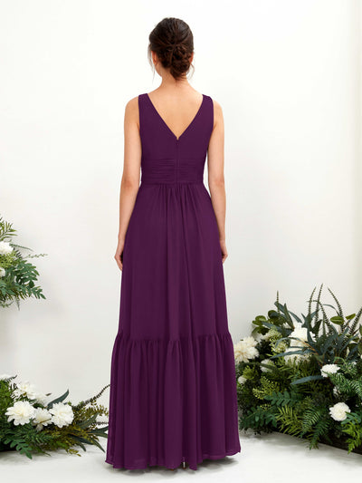 Carlyna Alissa A-Line Grape Bridesmaid Dress Maxi Sleeveless V-Neck Dress Back View #color_grape