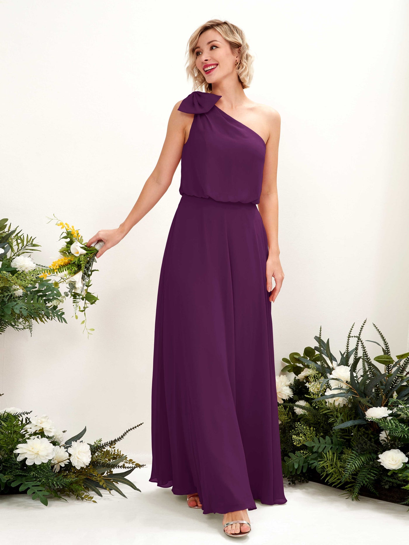 Grape Bridesmaid Dresses Bridesmaid Dress A-line Chiffon One Shoulder Full Length Sleeveless Wedding Party Dress (81225531)#color_grape