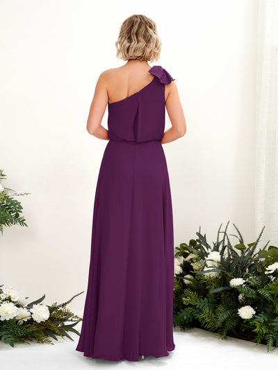 Carlyna Laurel A-Line Grape Bridesmaid Dress Maxi Sleeveless One Shoulder Dress Back View #color_grape