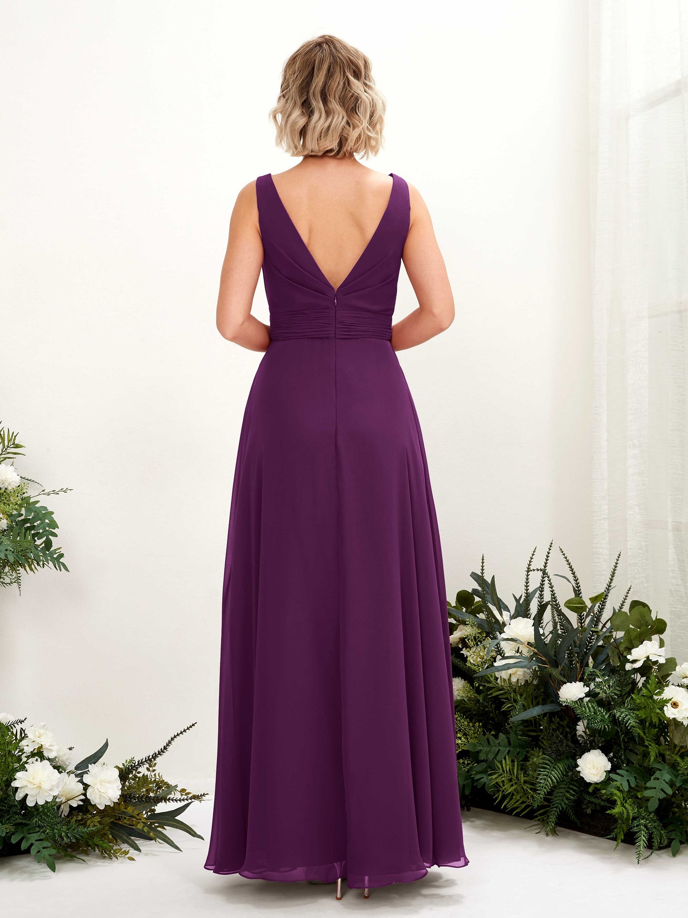 Grape Bridesmaid Dresses Bridesmaid Dress A-line Chiffon Bateau Full Length Sleeveless Wedding Party Dress (81225831)#color_grape