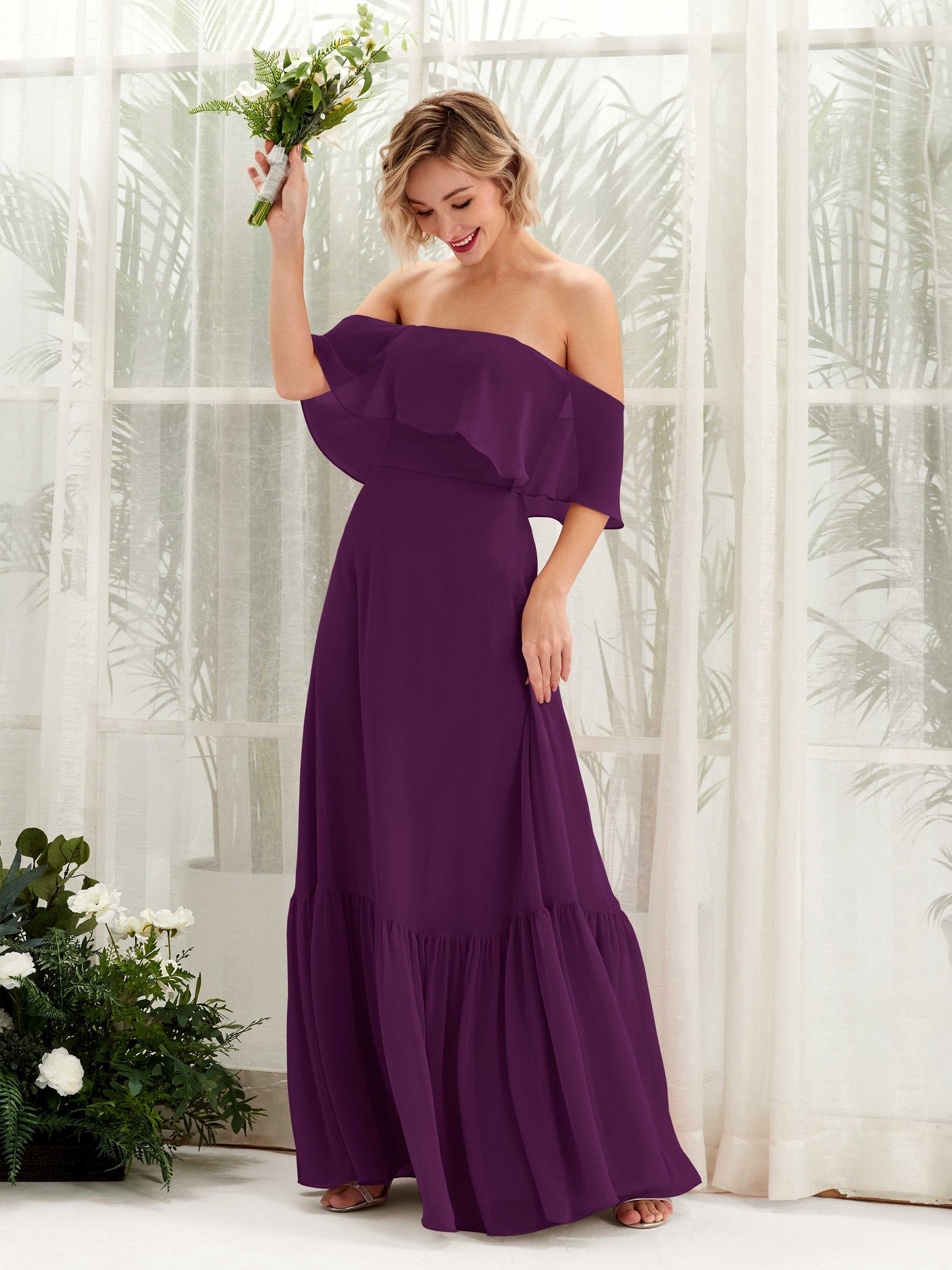 Grape Bridesmaid Dresses Bridesmaid Dress A-line Chiffon Off Shoulder Full Length Sleeveless Wedding Party Dress (81224531)#color_grape