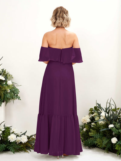 Carlyna Joie A-Line Grape Bridesmaid Dress Maxi Sleeveless Off the Shoulder Dress Back View #color_grape