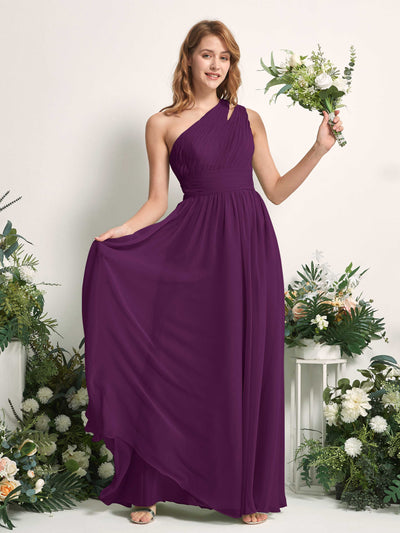 Carlyna Evelyn A-Line Grape Bridesmaid Dress Maxi Sleeveless One Shoulder Dress Front View #color_grape