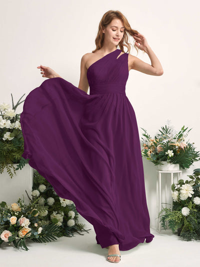 Carlyna Evelyn A-Line Grape Bridesmaid Dress Maxi Sleeveless One Shoulder Dress Side View 2 #color_grape