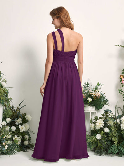 Carlyna Evelyn A-Line Grape Bridesmaid Dress Maxi Sleeveless One Shoulder Dress Back View #color_grape